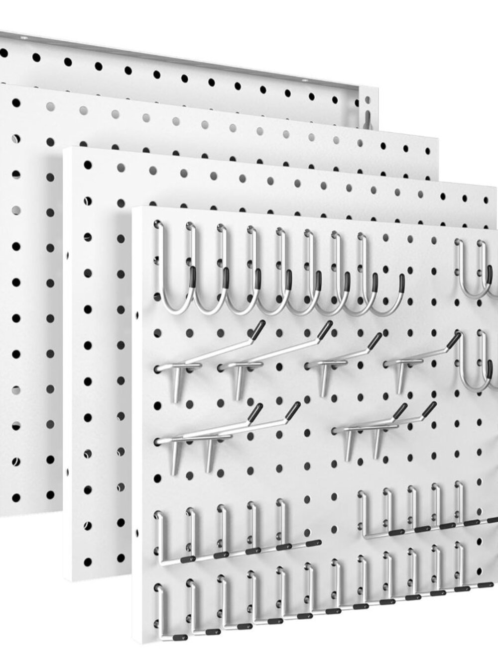 Peg Board, 4 Pack Metal Pegboard Panels with 50 Hooks